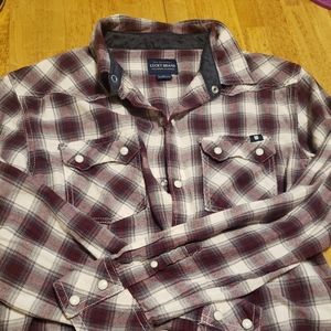 Mens Lucky brand large plaid button down shirt